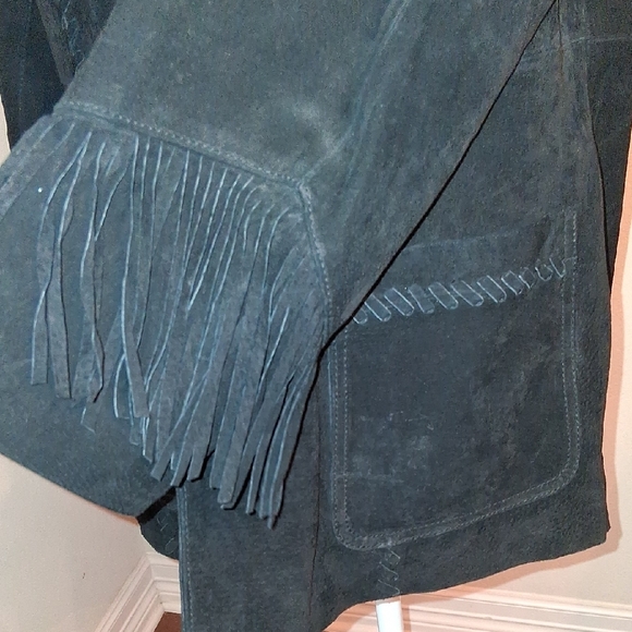 Denim&Co Black Suede Leather Fringe Blazer - Picture 6 of 10